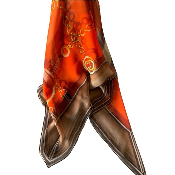 Orange and Brown Chain Print Scarf - Picture 3 of 7